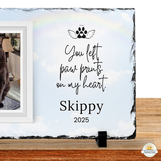 Personalized Pet Memorial Photo Plaque – “You Left Paw Prints on My Heart” – Personalized pet memorial by Sunrise Keepsakes