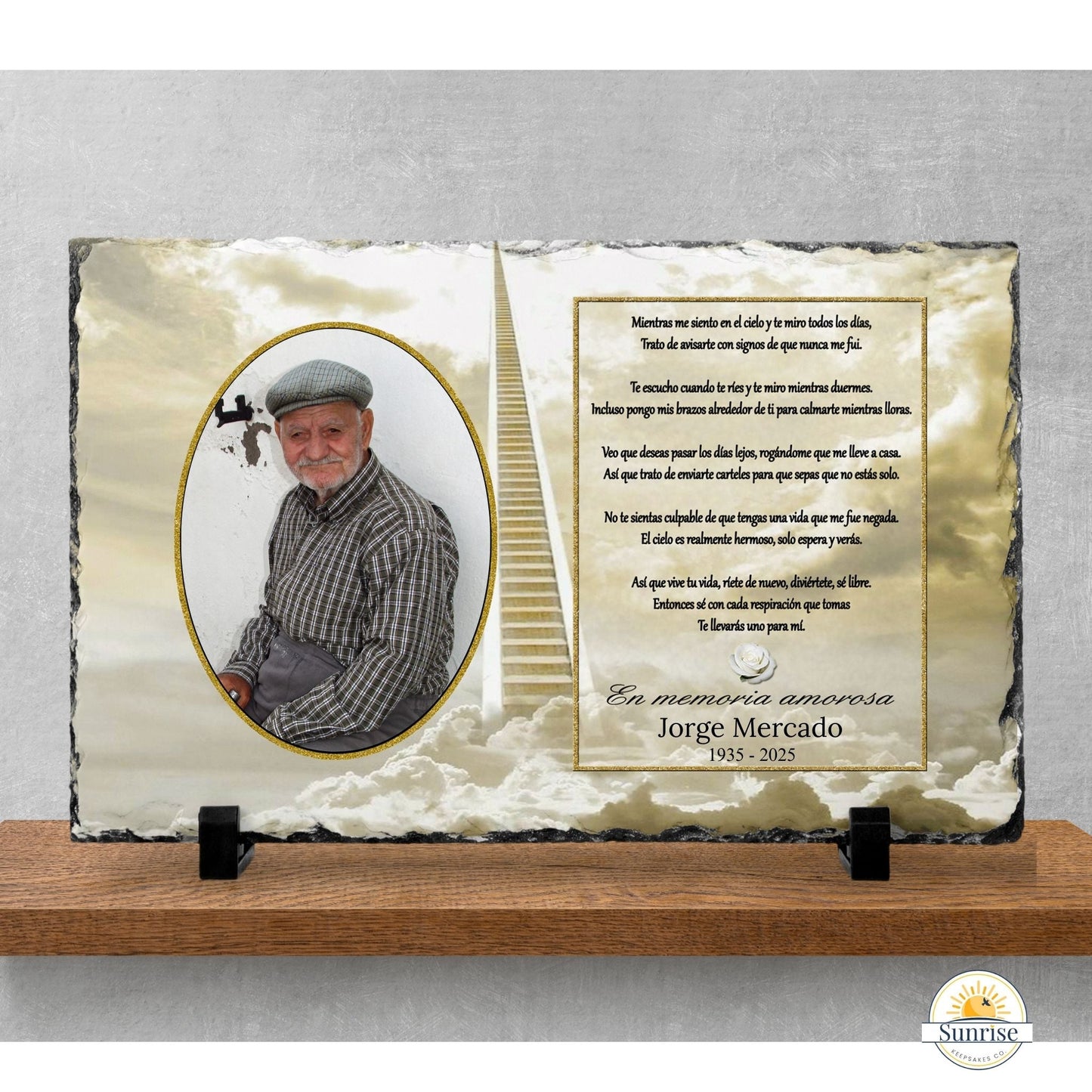 Personalized Spanish Memorial Photo Plaque – Sympathy Keepsake with As I Sit in Heaven Poem – Personalized Sympathy Gifts by Sunrise Keepsakes