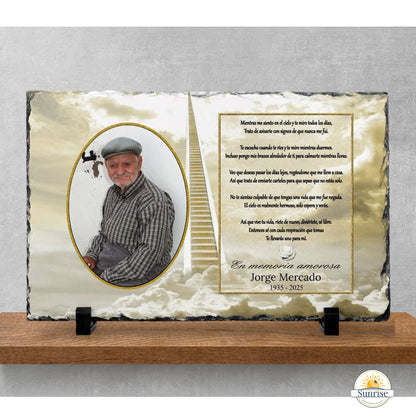 Personalized Spanish Memorial Photo Plaque – Sympathy Keepsake with As I Sit in Heaven Poem – Personalized Sympathy Gifts by Sunrise Keepsakes
