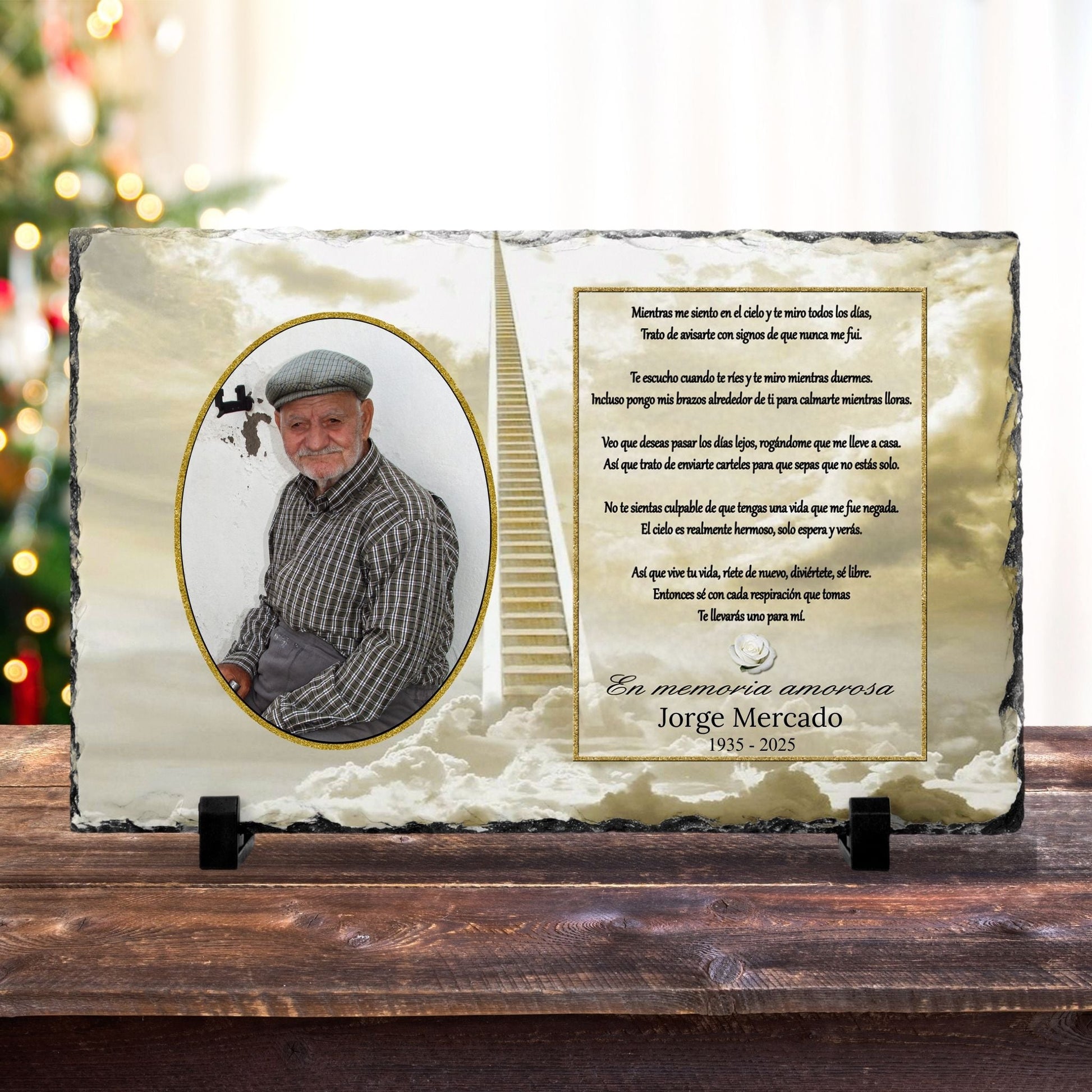Personalized Spanish Memorial Photo Plaque – Sympathy Keepsake with As I Sit in Heaven Poem – Personalized Sympathy Gifts by Sunrise Keepsakes