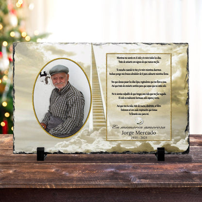 Personalized Spanish Memorial Photo Plaque – Sympathy Keepsake with As I Sit in Heaven Poem – Personalized Sympathy Gifts by Sunrise Keepsakes