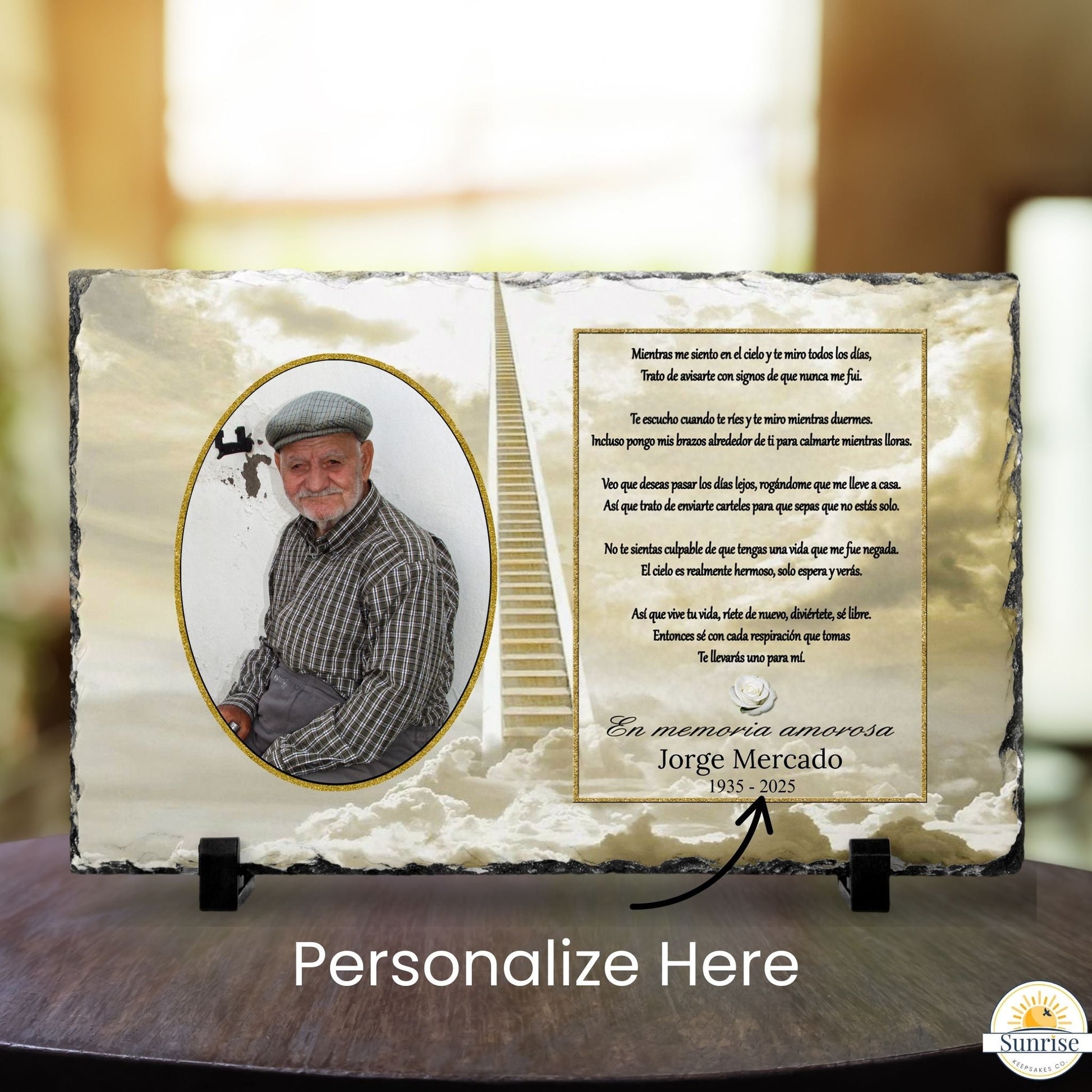 Personalized Spanish Memorial Photo Plaque – Sympathy Keepsake with As I Sit in Heaven Poem – Personalized Sympathy Gifts by Sunrise Keepsakes