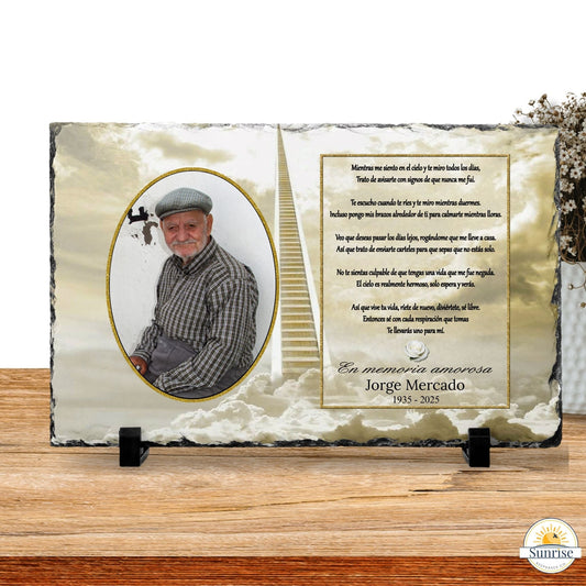 Personalized Spanish Memorial Photo Plaque – Sympathy Keepsake with As I Sit in Heaven Poem – Personalized Sympathy Gifts by Sunrise Keepsakes