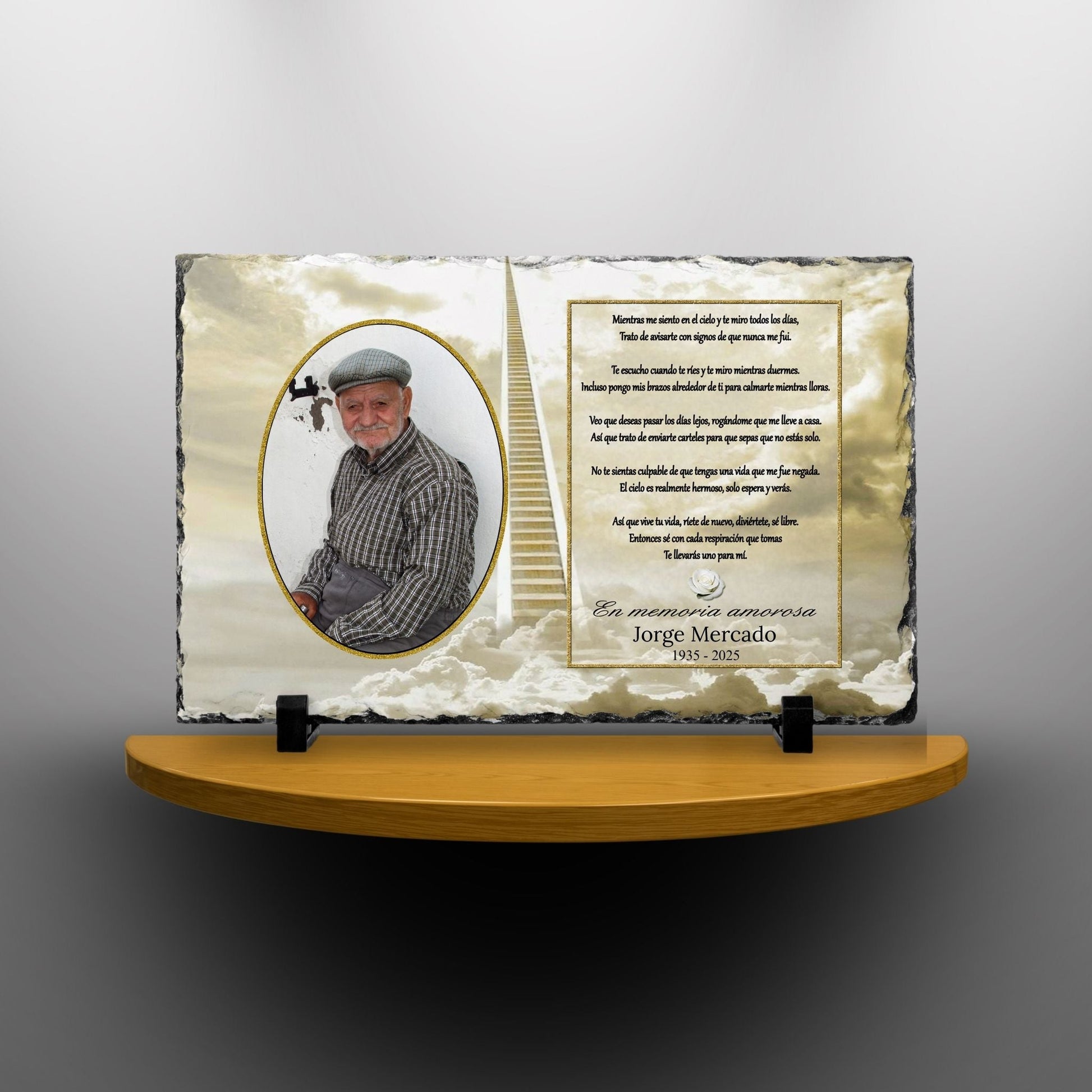 Personalized Spanish Memorial Photo Plaque – Sympathy Keepsake with As I Sit in Heaven Poem – Personalized Sympathy Gifts by Sunrise Keepsakes