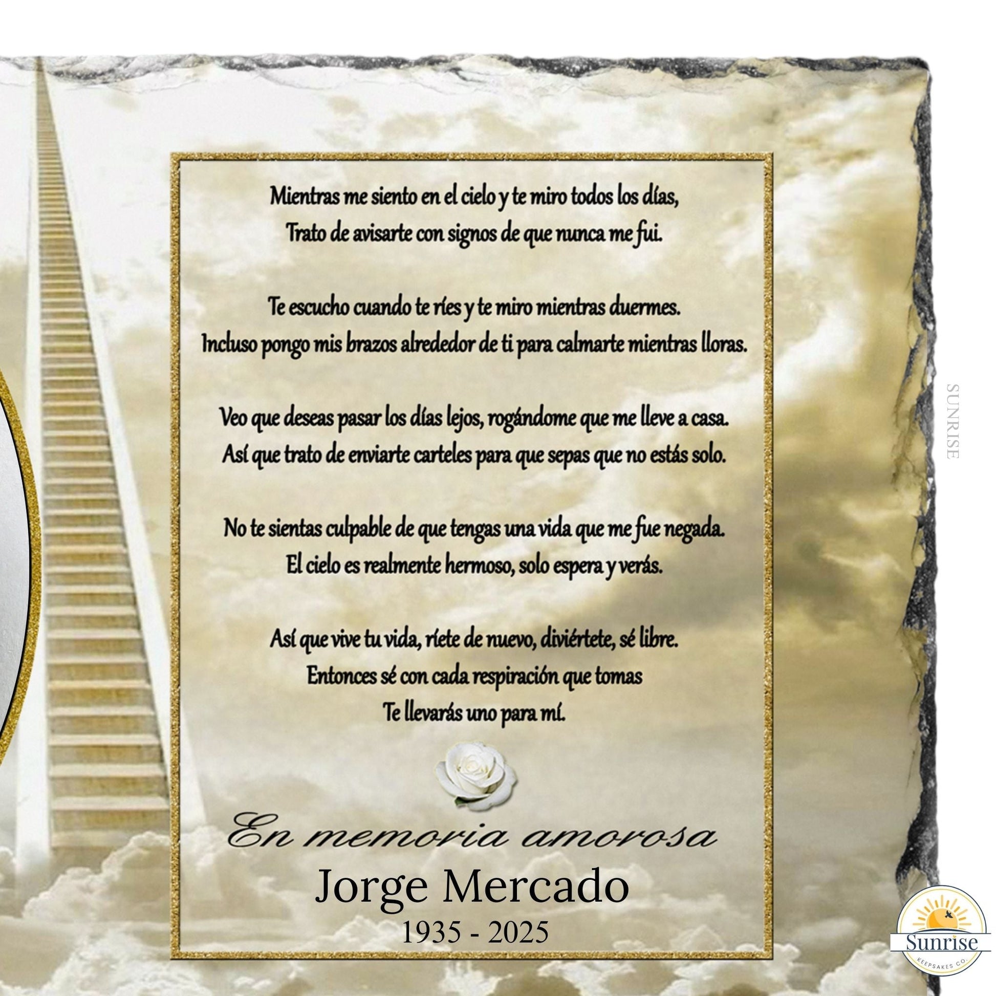Personalized Spanish Memorial Photo Plaque – Sympathy Keepsake with As I Sit in Heaven Poem – Personalized Sympathy Gifts by Sunrise Keepsakes