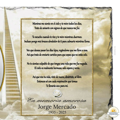 Personalized Spanish Memorial Photo Plaque – Sympathy Keepsake with As I Sit in Heaven Poem – Personalized Sympathy Gifts by Sunrise Keepsakes