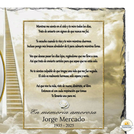 Personalized Spanish Memorial Photo Plaque – Sympathy Keepsake with As I Sit in Heaven Poem – Personalized Sympathy Gifts by Sunrise Keepsakes