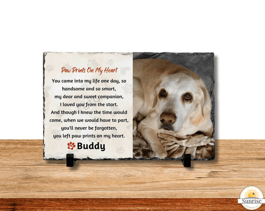 Pet Loss Gift - Pet Memorial Plaque - Paw Prints on my Heart – Personalized pet memorial by Sunrise Keepsakes