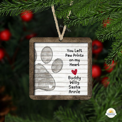 Pet Memorial Ornament – Personalized Paw Prints on My Heart – Personalized Ornaments by Sunrise Keepsakes