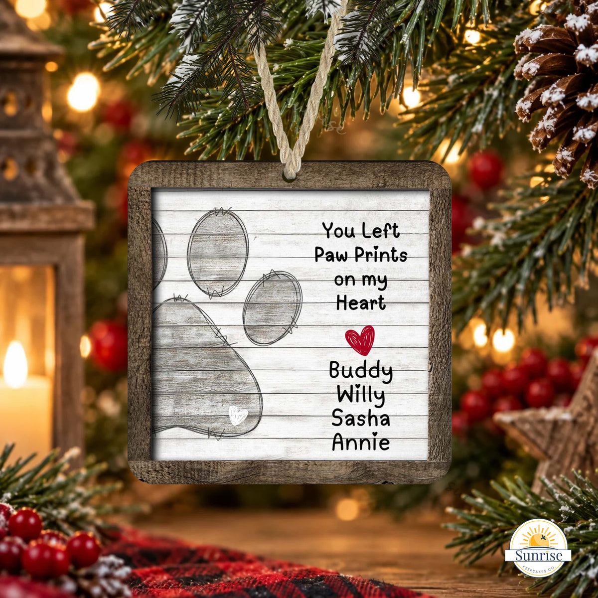 Pet Memorial Ornament – Personalized Paw Prints on My Heart – Personalized Ornaments by Sunrise Keepsakes