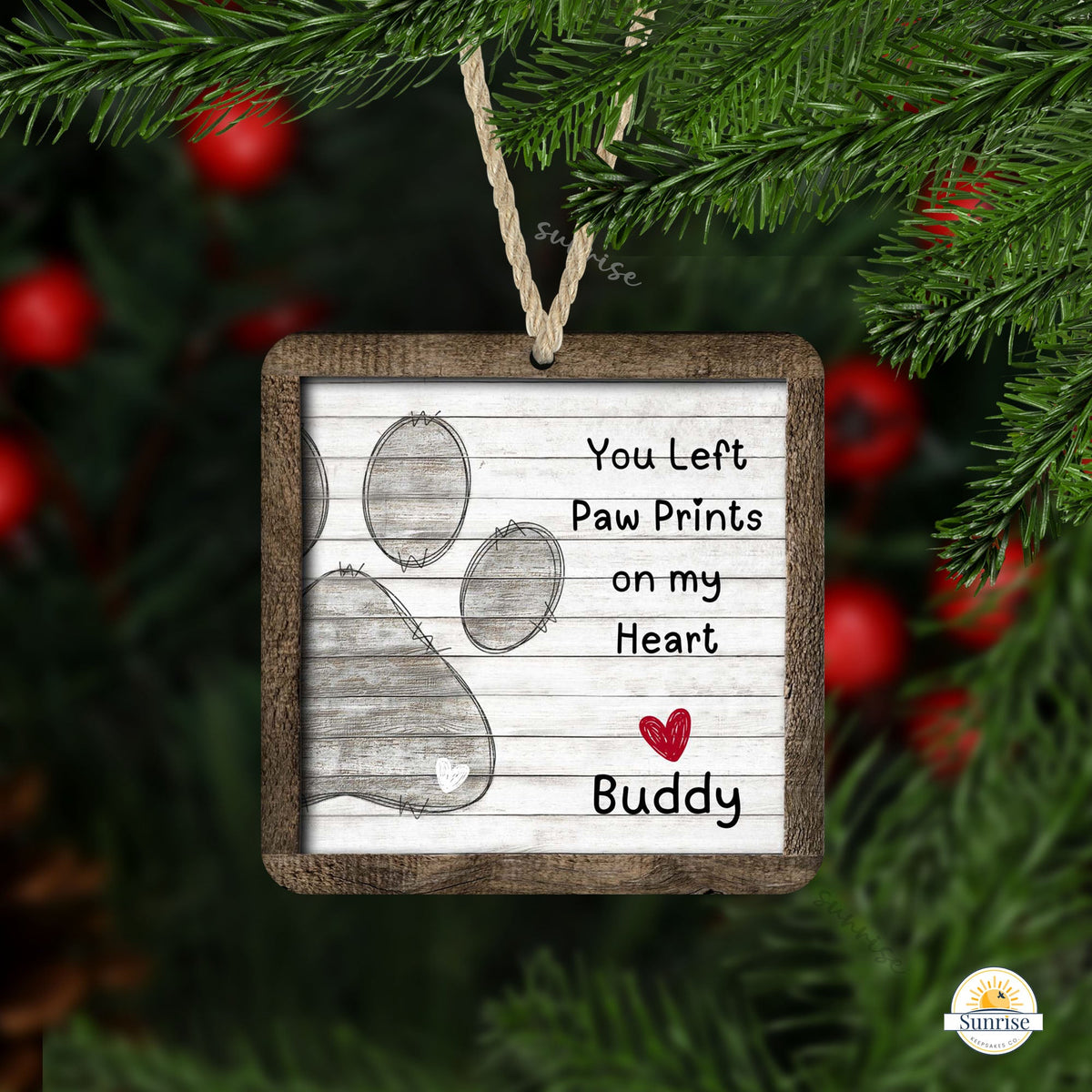 Pet Memorial Ornament – Personalized Paw Prints on My Heart – Personalized Ornaments by Sunrise Keepsakes