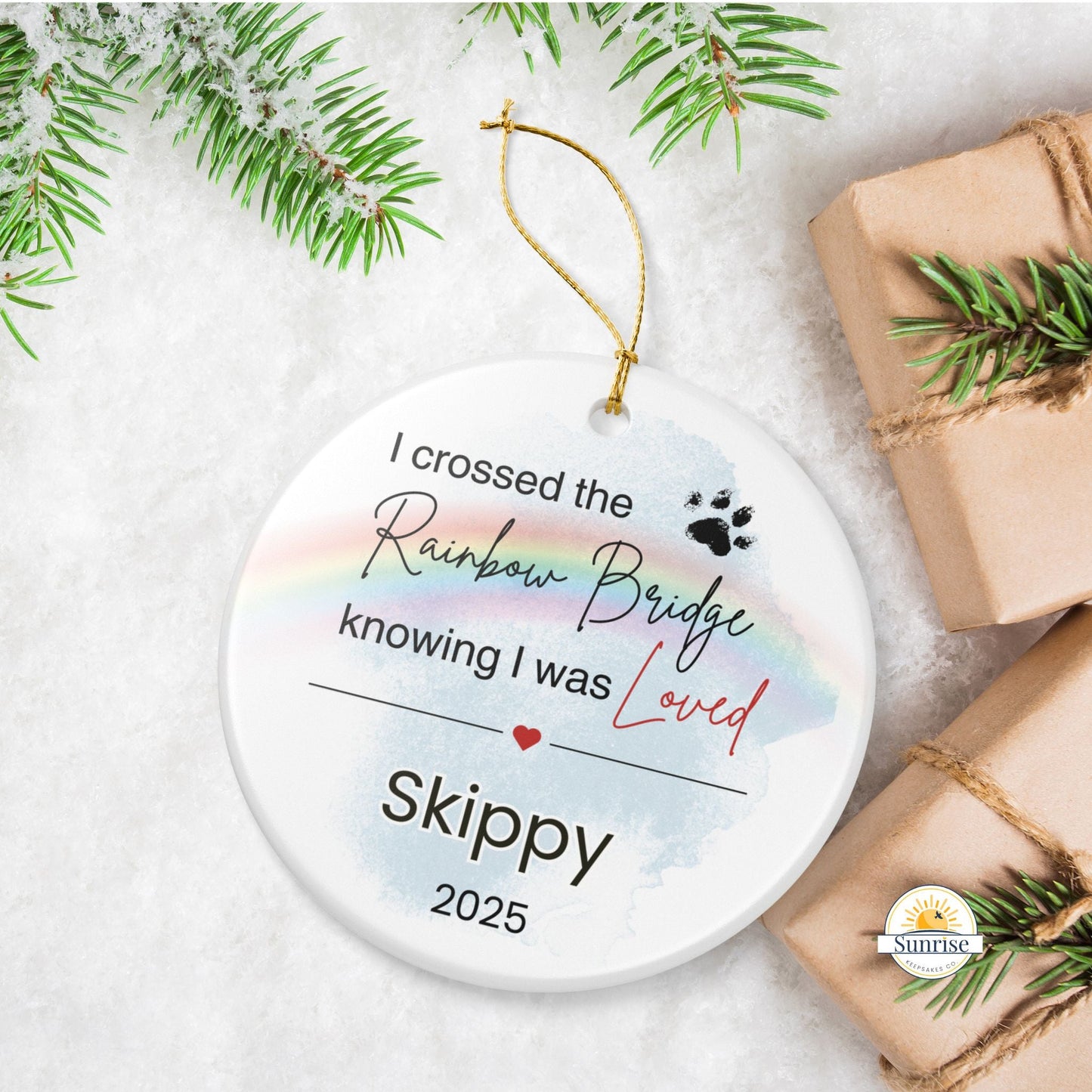 Pet Memorial Ornament | Rainbow Bridge Sympathy Gift | Ceramic Keepsake Tribute – Personalized Home Decor by Sunrise Keepsakes