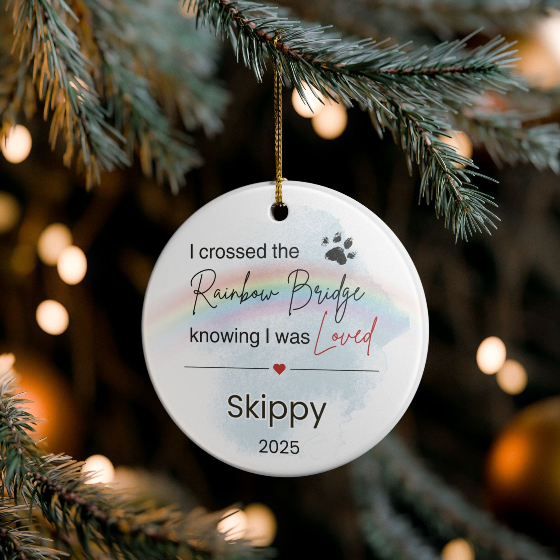 Pet Memorial Ornament | Rainbow Bridge Sympathy Gift | Ceramic Keepsake Tribute – Personalized Home Decor by Sunrise Keepsakes