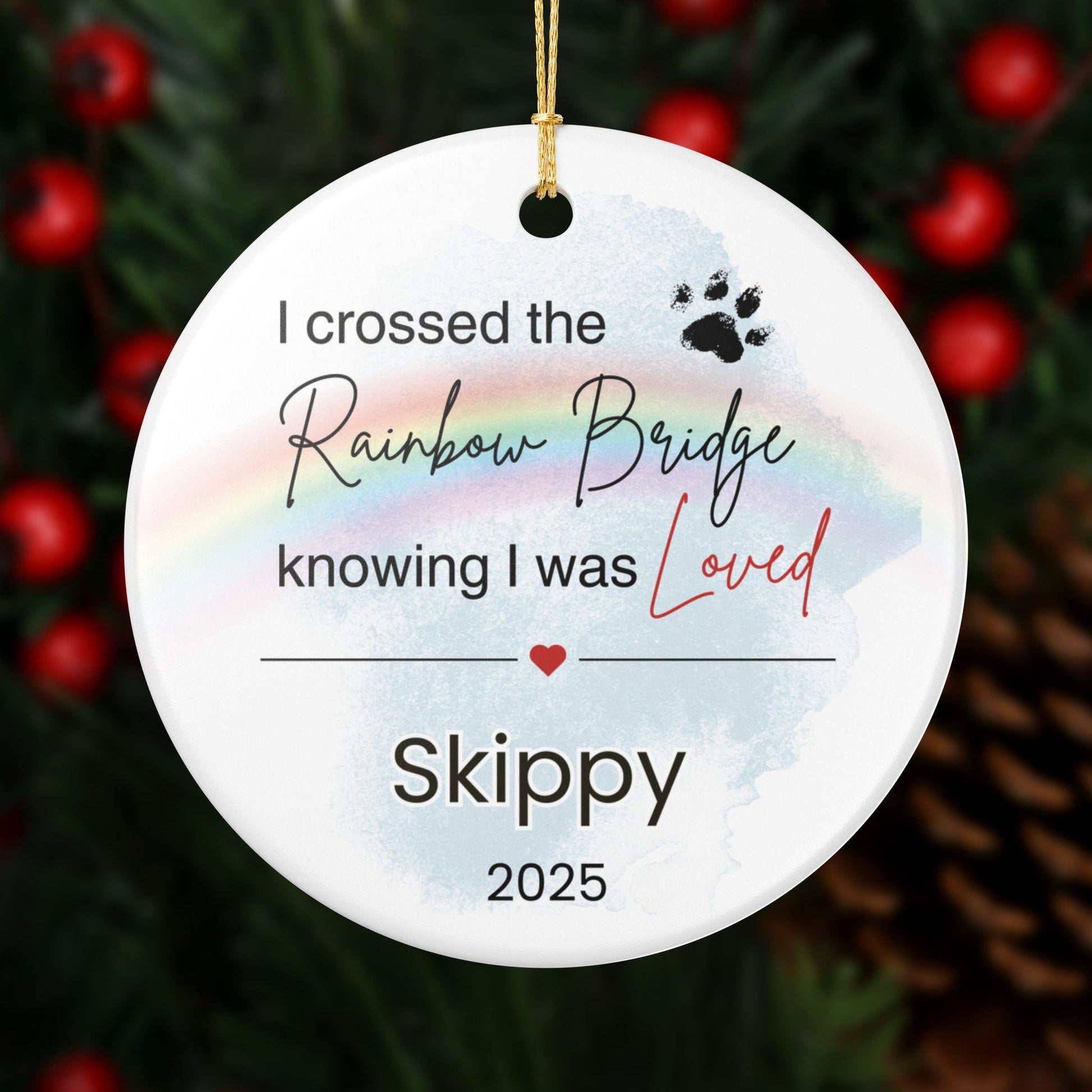 Pet Memorial Ornament | Rainbow Bridge Sympathy Gift | Ceramic Keepsake Tribute – Personalized Home Decor by Sunrise Keepsakes