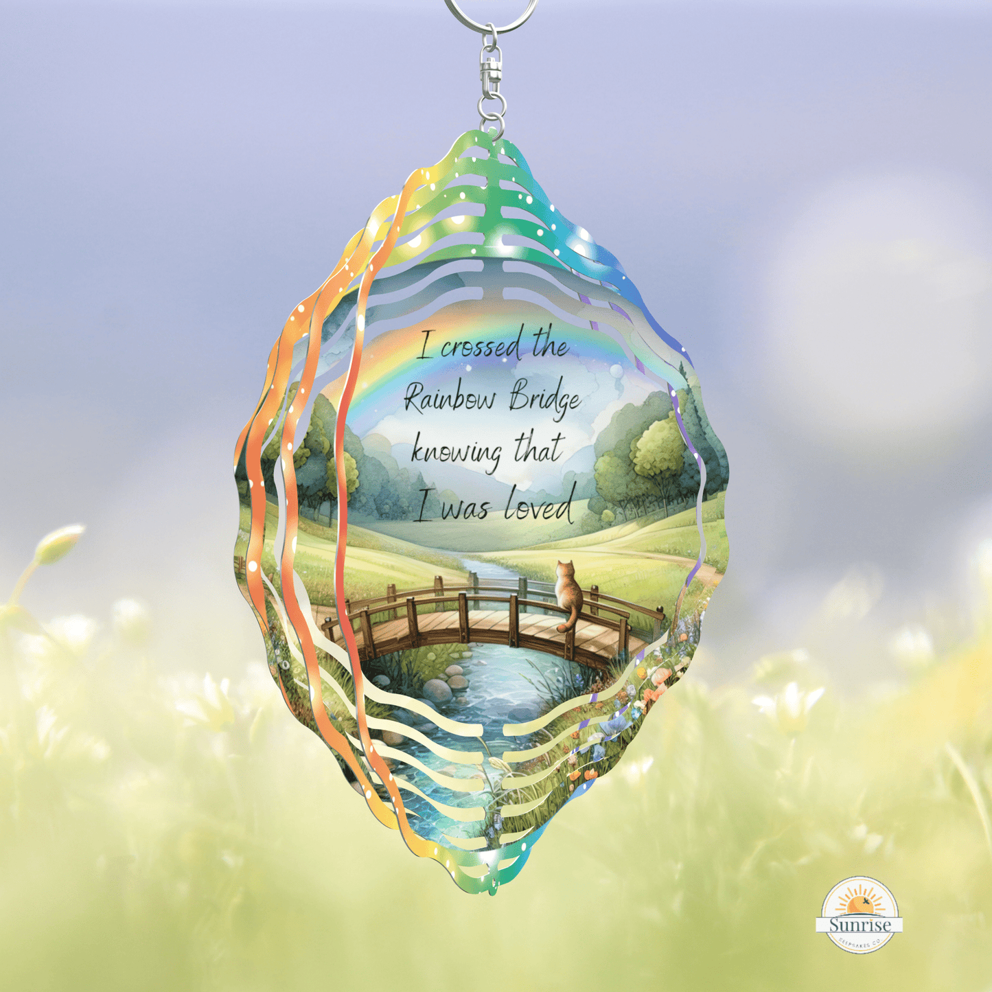Rainbow Bridge Cat Wind Spinner | Memorial Tribute for a Beloved Pet – Personalized Wind Spinner by Sunrise Keepsakes