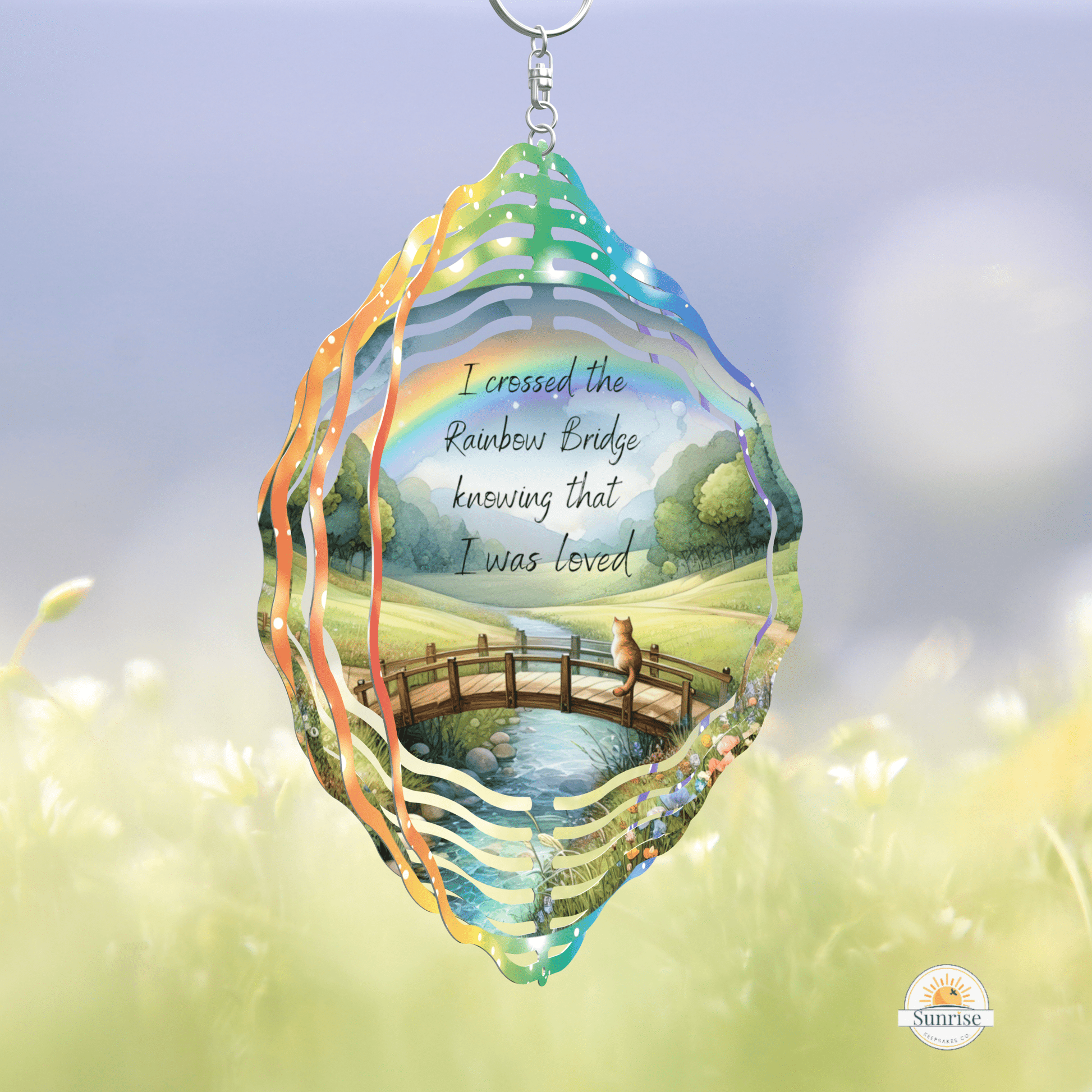 Rainbow Bridge Cat Wind Spinner | Memorial Tribute for a Beloved Pet – Personalized Wind Spinner by Sunrise Keepsakes