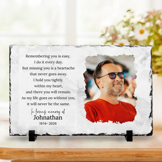 "Remember Me" Photo Slate Memorial – A Comforting Keepsake for Grieving Hearts – Personalized Sympathy Gifts by Sunrise Keepsakes