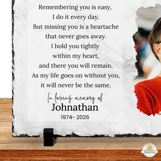 "Remember Me" Photo Slate Memorial – A Comforting Keepsake for Grieving Hearts – Personalized Sympathy Gifts by Sunrise Keepsakes