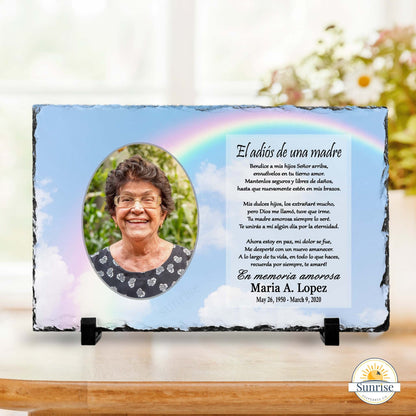 Spanish Memorial Photo Plaque for Mom – Rainbow Sky – Personalized Sympathy Gifts by Sunrise Keepsakes