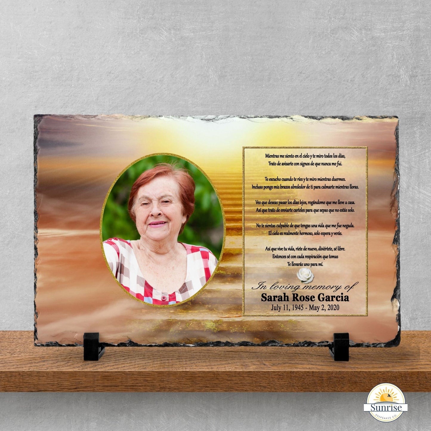 Spanish Memorial Photo Plaque – Mientras Me Siento en el Cielo – Personalized Sympathy Gifts by Sunrise Keepsakes