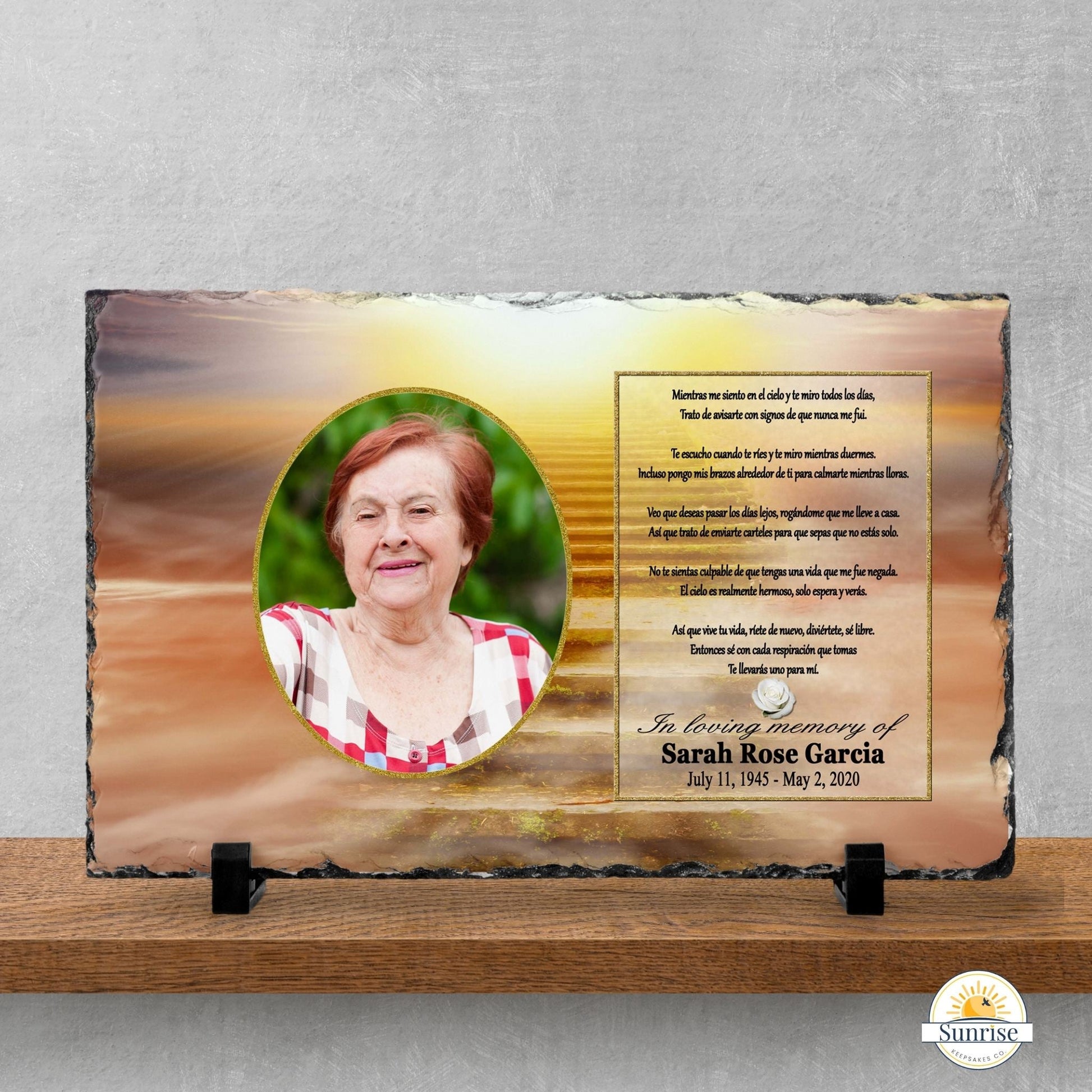 Spanish Memorial Photo Plaque – Mientras Me Siento en el Cielo – Personalized Sympathy Gifts by Sunrise Keepsakes