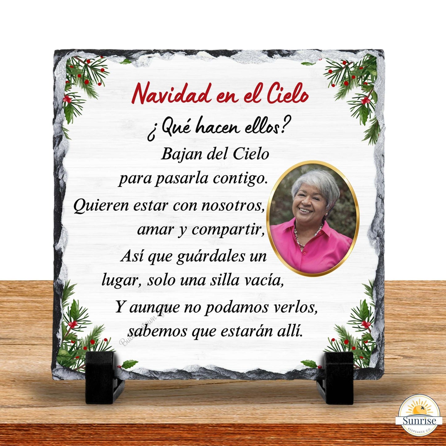 Spanish Memorial Photo Plaque – Navidad en el Cielo – Christmas in Heaven – Personalized Sympathy Gifts by Sunrise Keepsakes