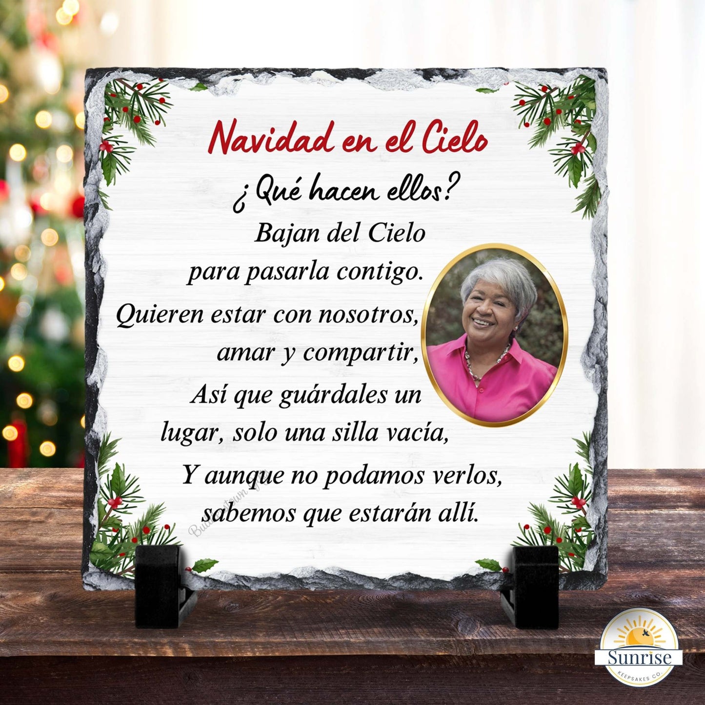 Spanish Memorial Photo Plaque – Navidad en el Cielo – Christmas in Heaven – Personalized Sympathy Gifts by Sunrise Keepsakes