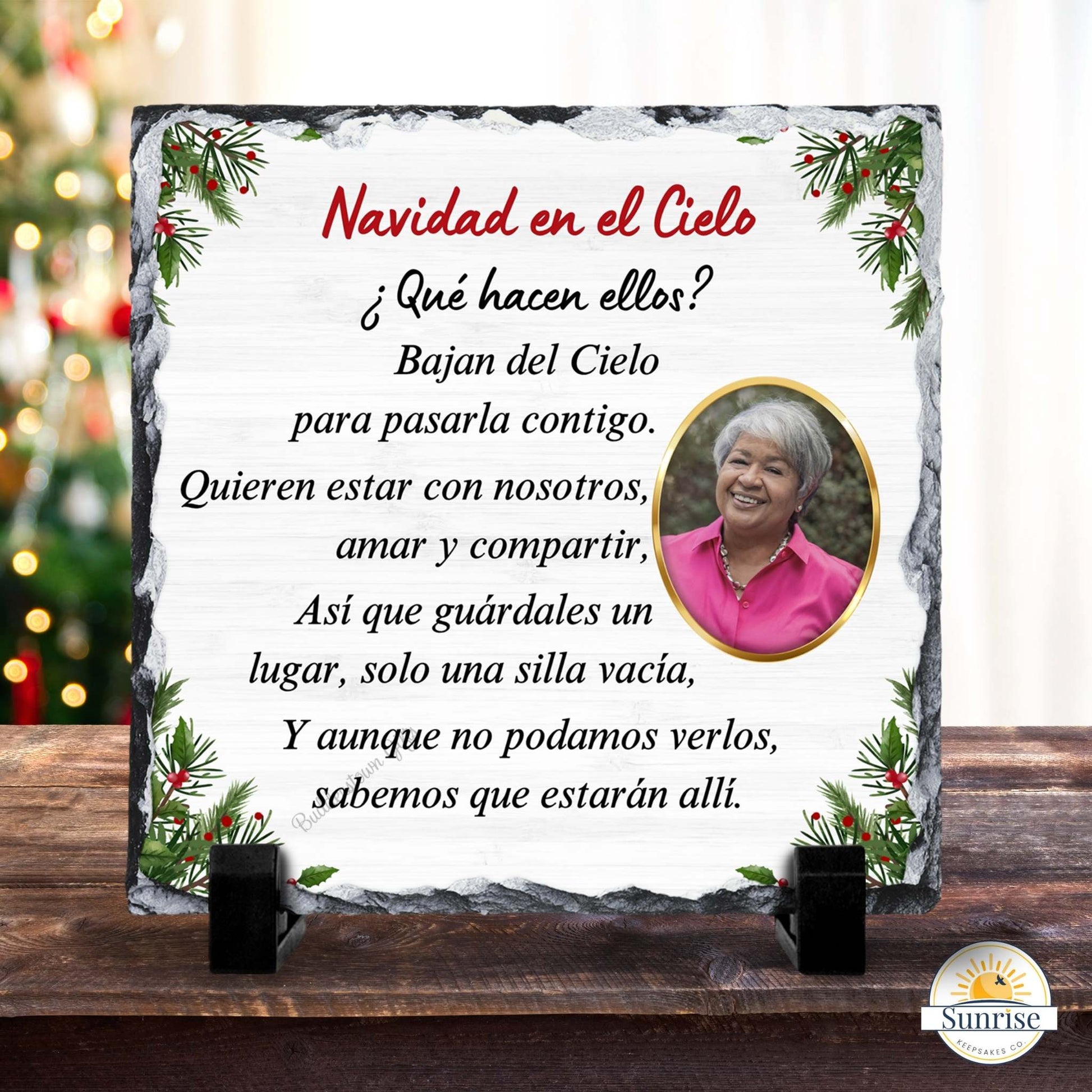 Spanish Memorial Photo Plaque – Navidad en el Cielo – Christmas in Heaven – Personalized Sympathy Gifts by Sunrise Keepsakes
