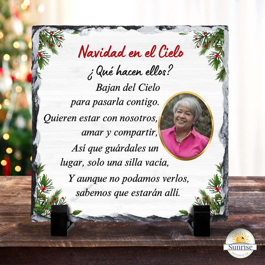 Spanish Memorial Photo Plaque – Navidad en el Cielo – Christmas in Heaven – Personalized Sympathy Gifts by Sunrise Keepsakes