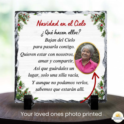 Spanish Memorial Photo Plaque – Navidad en el Cielo – Christmas in Heaven – Personalized Sympathy Gifts by Sunrise Keepsakes