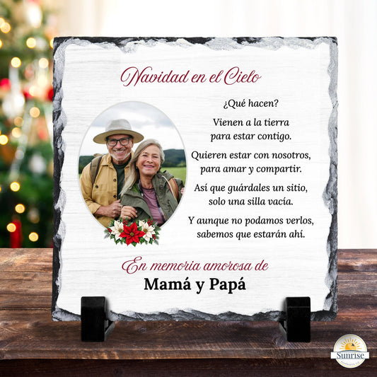 Spanish Memorial Photo Plaque – Navidad en el Cielo Poinsettia – Personalized Sympathy Gifts by Sunrise Keepsakes