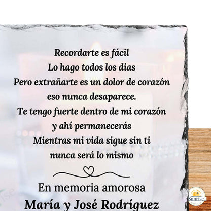 Spanish Memorial Photo Plaque – close up of the remember me poem