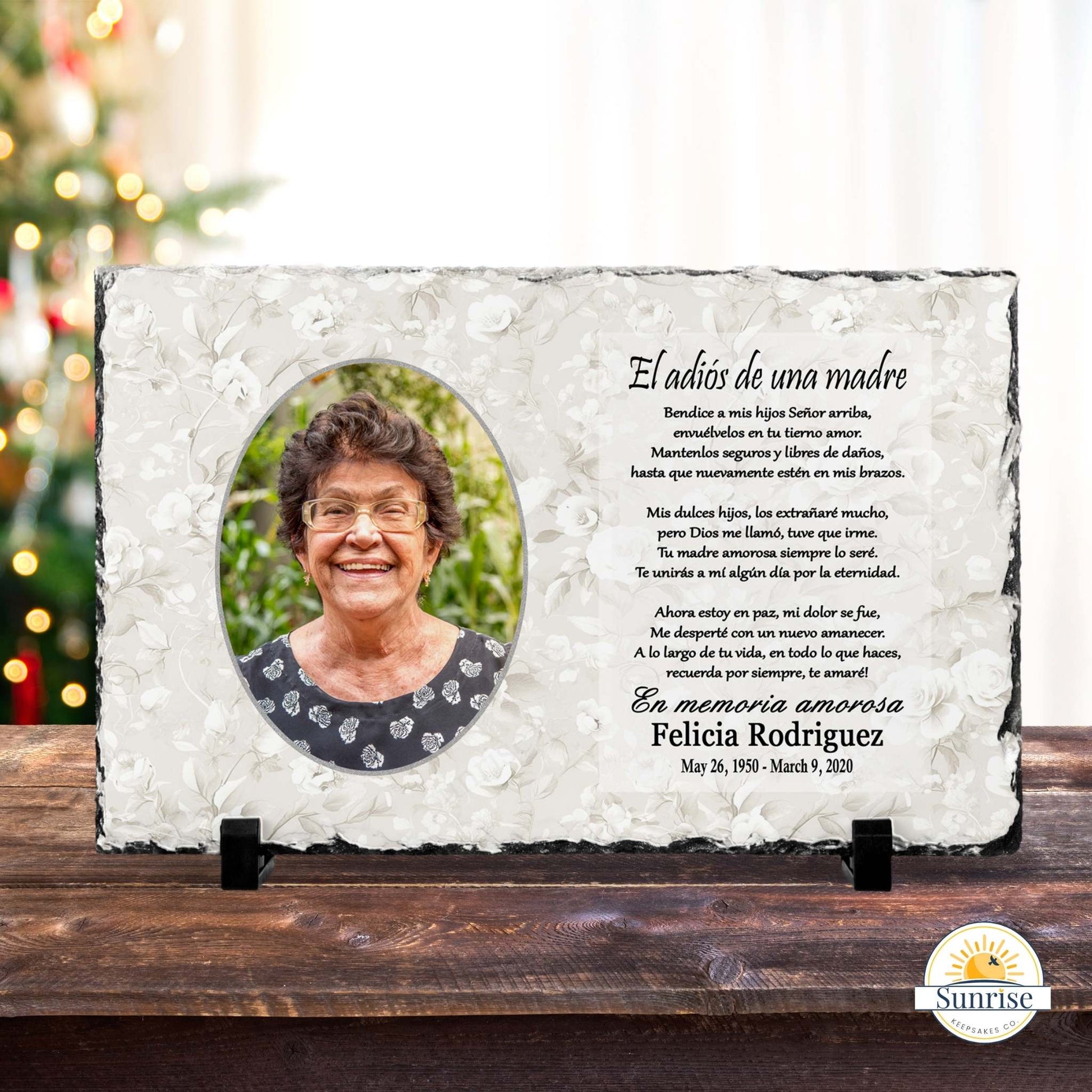 Spanish Memorial Plaque for Mom – El Adiós de una Madre Floral – Personalized Sympathy Gifts by Sunrise Keepsakes