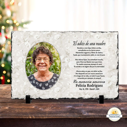 Spanish Memorial Plaque for Mom – El Adiós de una Madre Floral – Personalized Sympathy Gifts by Sunrise Keepsakes