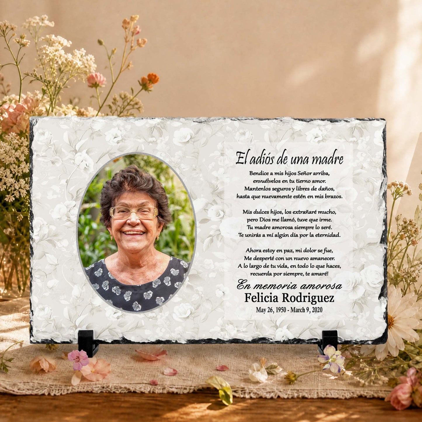 Spanish Memorial Plaque for Mom – El Adiós de una Madre Floral – Personalized Sympathy Gifts by Sunrise Keepsakes