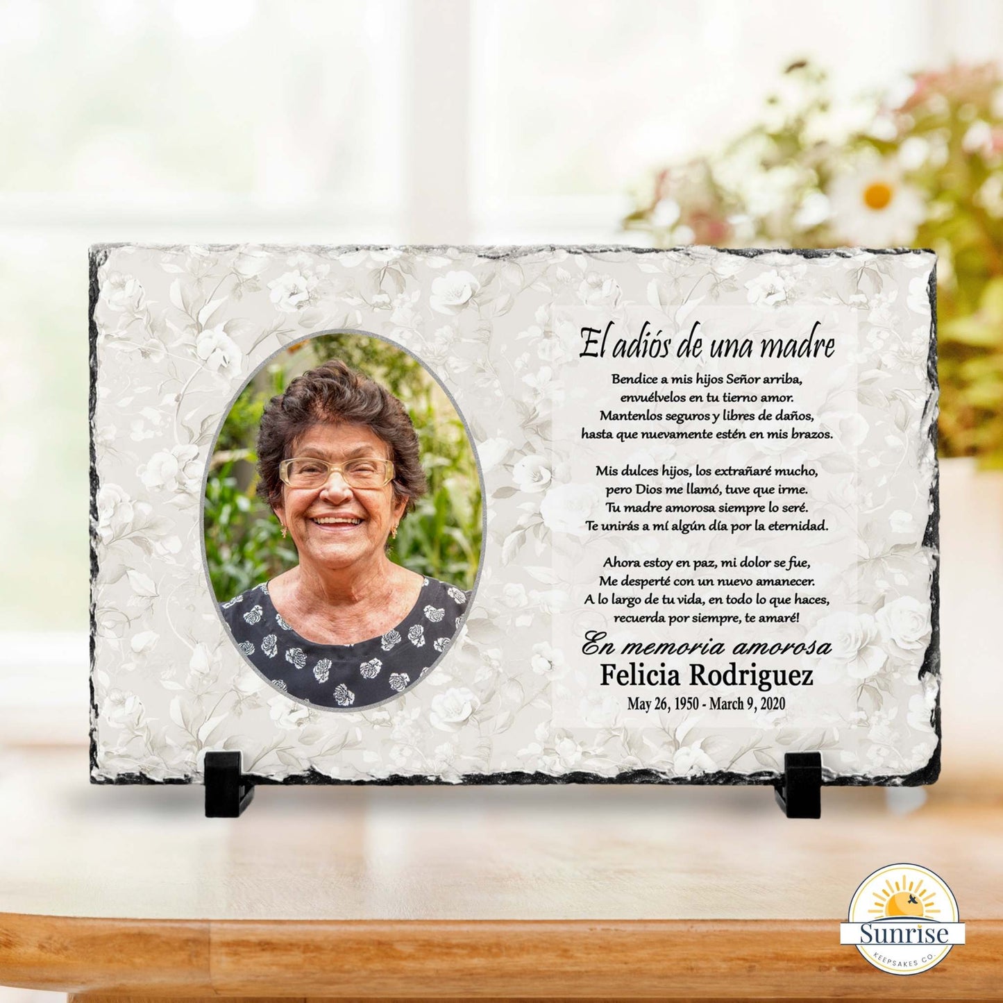 Spanish Memorial Plaque for Mom – El Adiós de una Madre Floral – Personalized Sympathy Gifts by Sunrise Keepsakes
