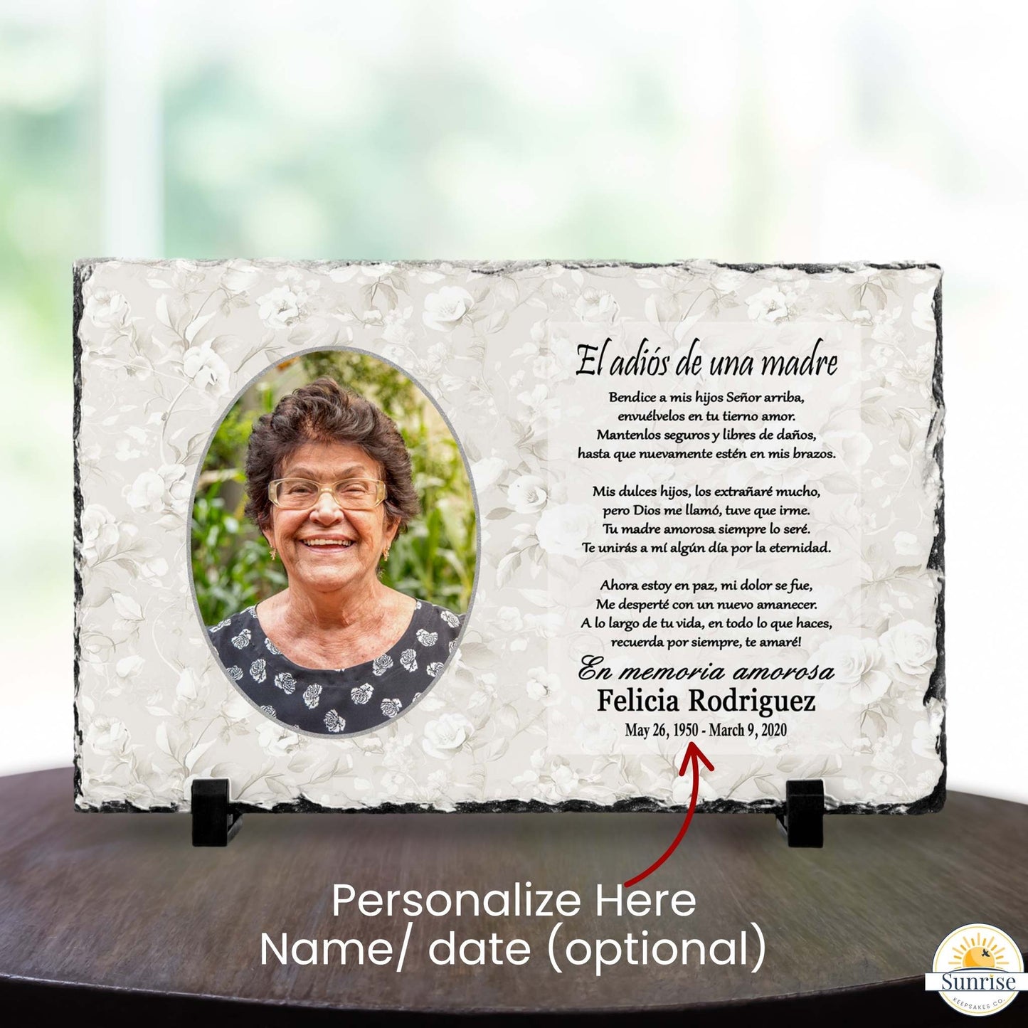 Spanish Memorial Plaque for Mom – El Adiós de una Madre Floral – Personalized Sympathy Gifts by Sunrise Keepsakes