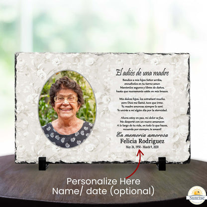 Spanish Memorial Plaque for Mom – El Adiós de una Madre Floral – Personalized Sympathy Gifts by Sunrise Keepsakes
