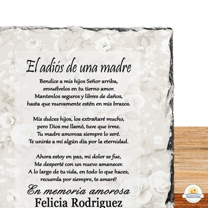 Spanish Memorial Plaque for Mom – El Adiós de una Madre Floral – Personalized Sympathy Gifts by Sunrise Keepsakes