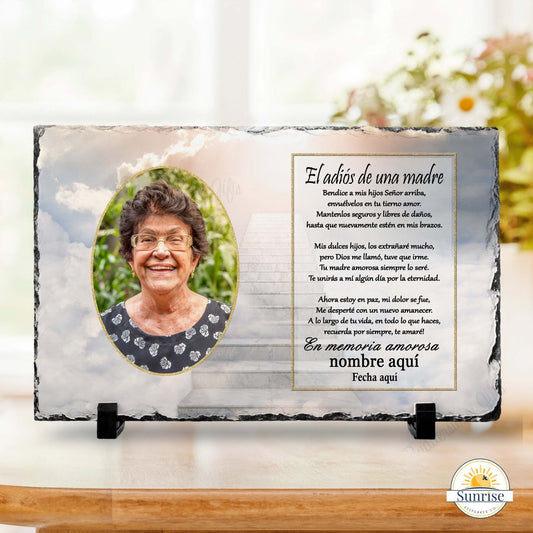 Spanish Memorial Plaque for Mom – El Adiós de una Madre – Personalized Sympathy Gifts by Sunrise Keepsakes