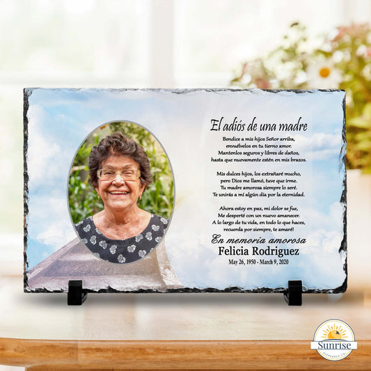 Spanish Memorial Plaque for Mom – El Adiós de una Madre – Personalized Sympathy Gifts by Sunrise Keepsakes
