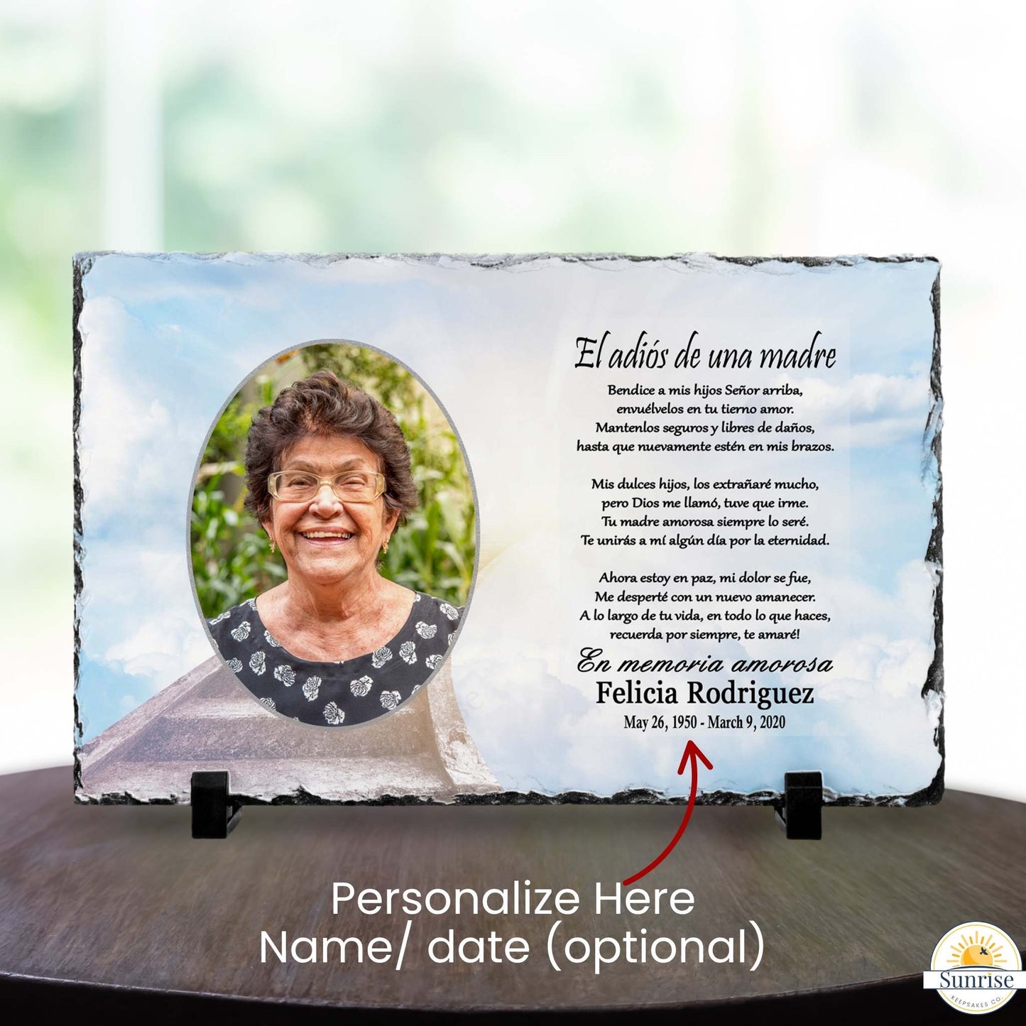 Spanish Memorial Plaque for Mom – El Adiós de una Madre – Personalized Sympathy Gifts by Sunrise Keepsakes