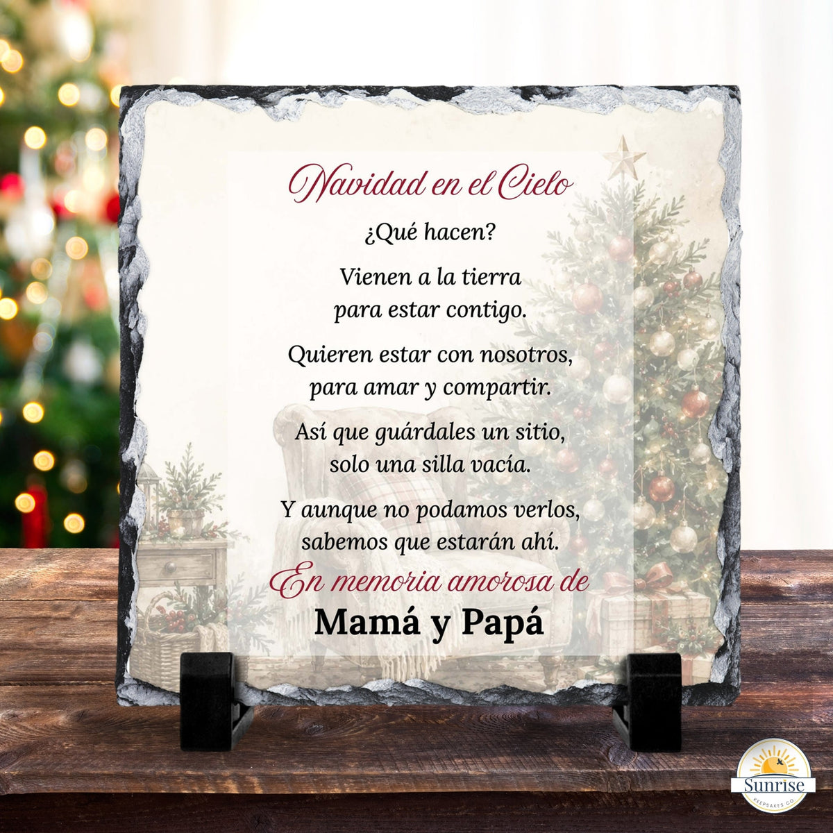 Spanish Memorial Plaque – Navidad en el Cielo Empty Chair – Personalized Sympathy Gifts by Sunrise Keepsakes