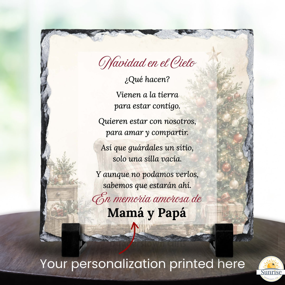 Spanish Memorial Plaque – Navidad en el Cielo Empty Chair – Personalized Sympathy Gifts by Sunrise Keepsakes