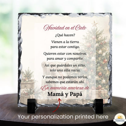 Spanish Memorial Plaque – Navidad en el Cielo Empty Chair – Personalized Sympathy Gifts by Sunrise Keepsakes