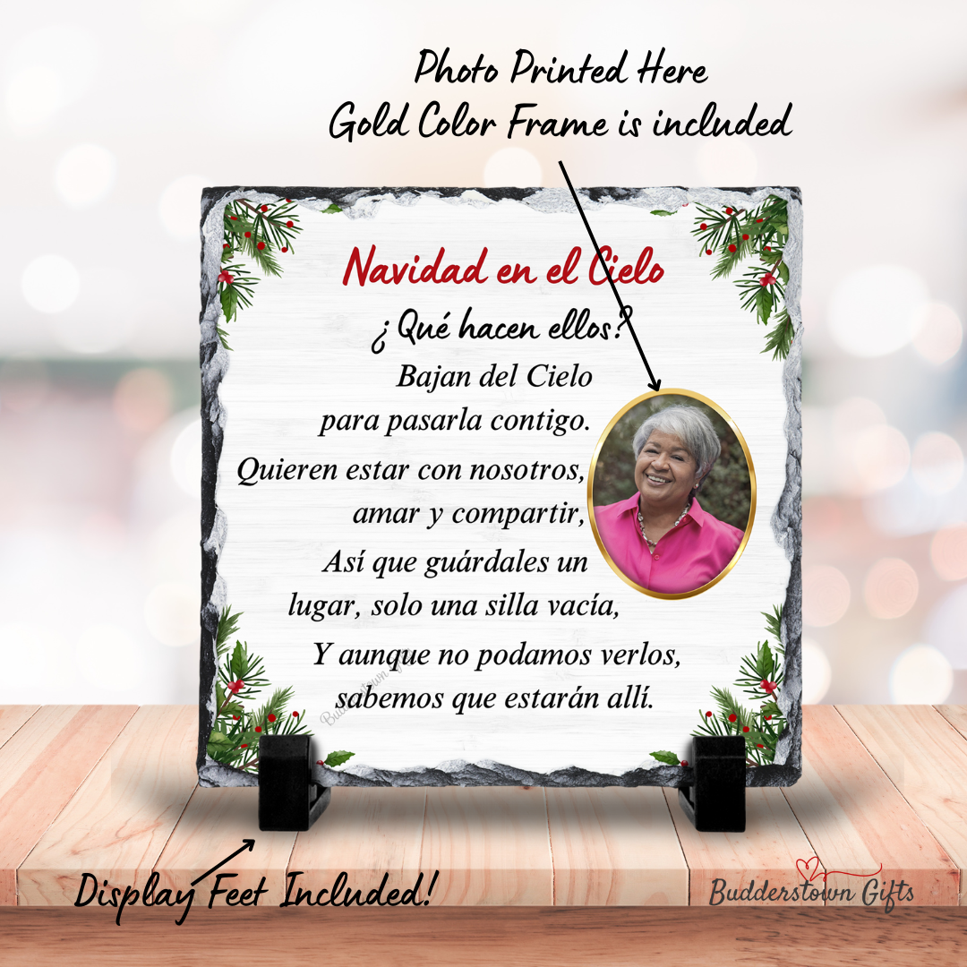 Spanish Memorial Photo Plaque – Navidad en el Cielo – Christmas in Heaven