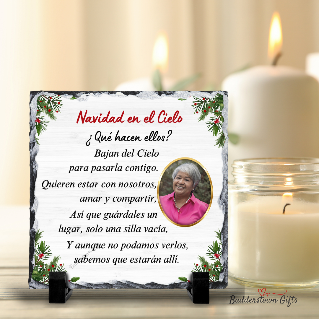 Spanish Memorial Photo Plaque – Navidad en el Cielo – Christmas in Heaven
