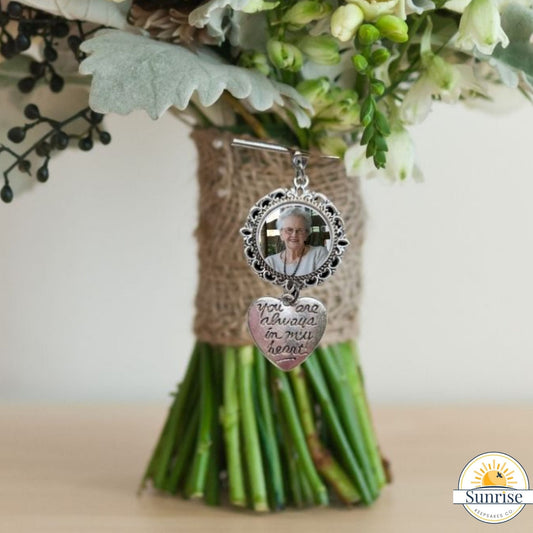 Wedding Bouquet Photo Charm – In Memory of Loved One – Personalized Sympathy Gifts by Sunrise Keepsakes
