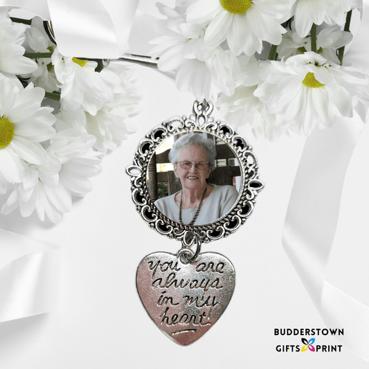 Wedding Bouquet Photo Charm with Custom Photo & Heart Keepsake for Special Occasions – Personalized Sympathy Gifts by Sunrise Keepsakes
