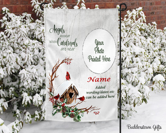 Angel Cardinal Sympathy Garden Flag | Memorial Garden Flag – Personalized Flags by Sunrise Keepsakes